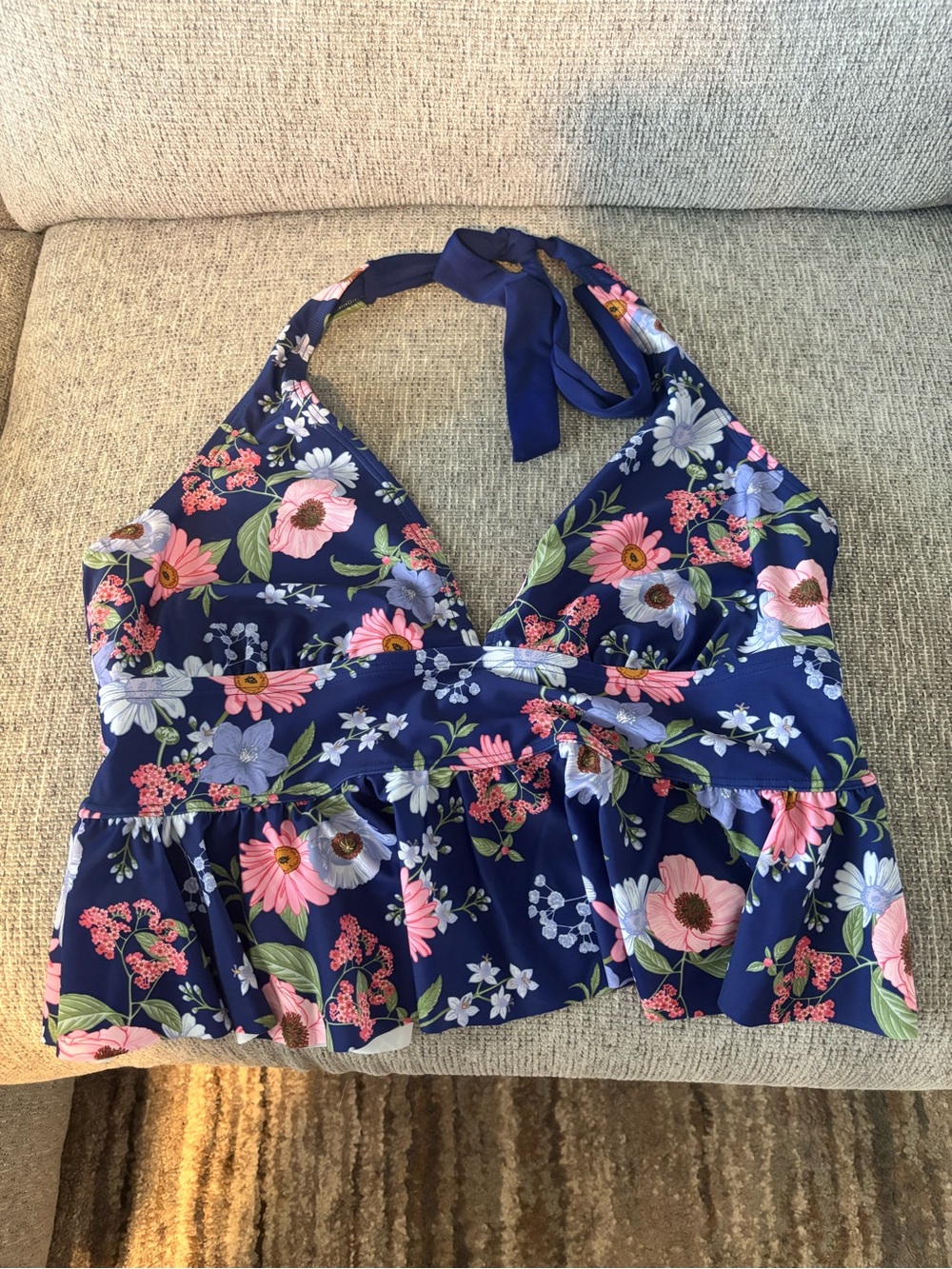 Floral Halter Swim Top - Navy Blue